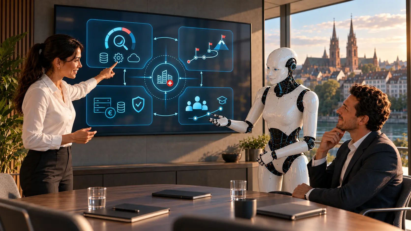 Vier verbundene Module der KI-Beratung von Readiness bis Team-Befähigung