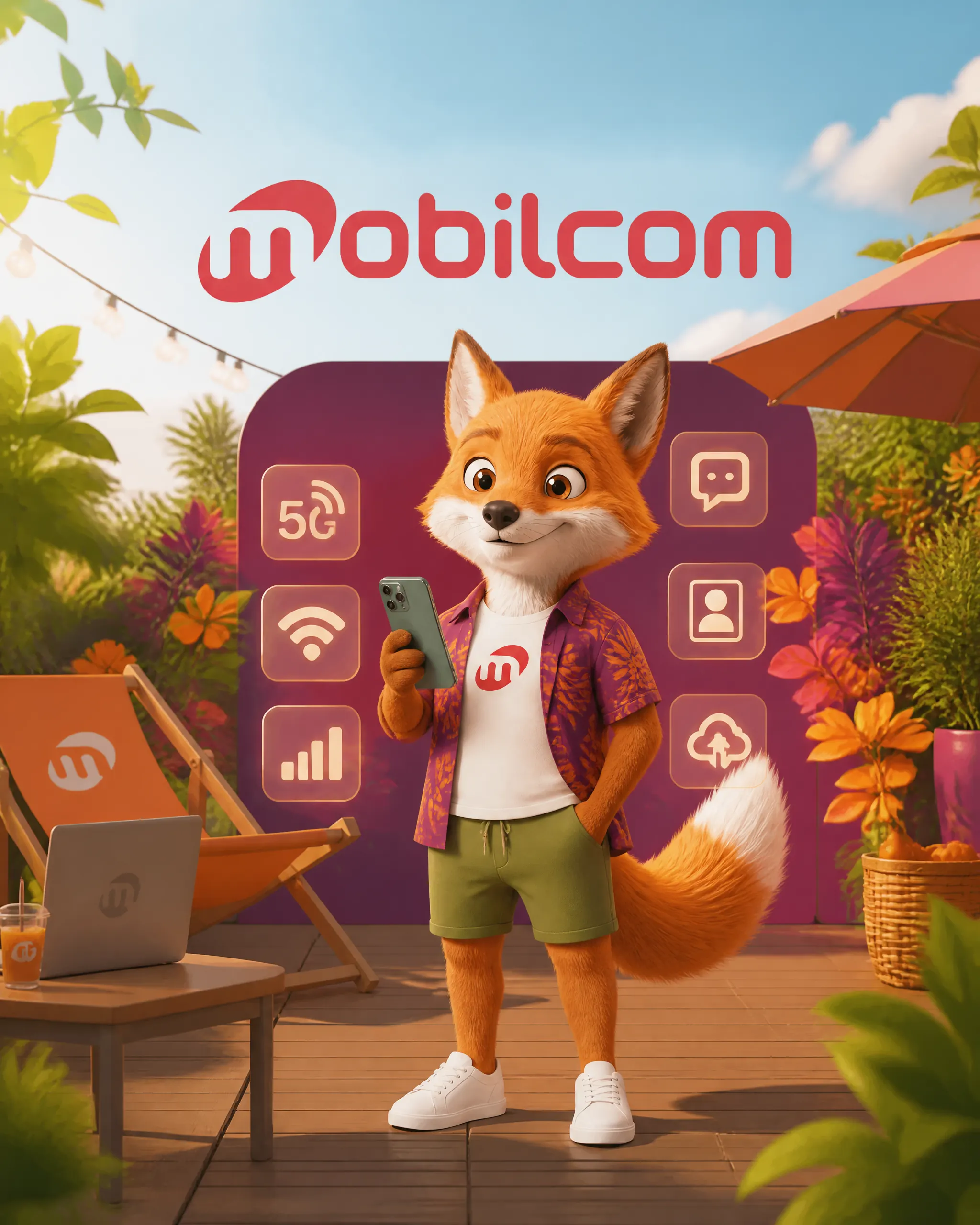 Fux, die digitale Markenfigur von mobilcom, in einem Kampagnenmotiv