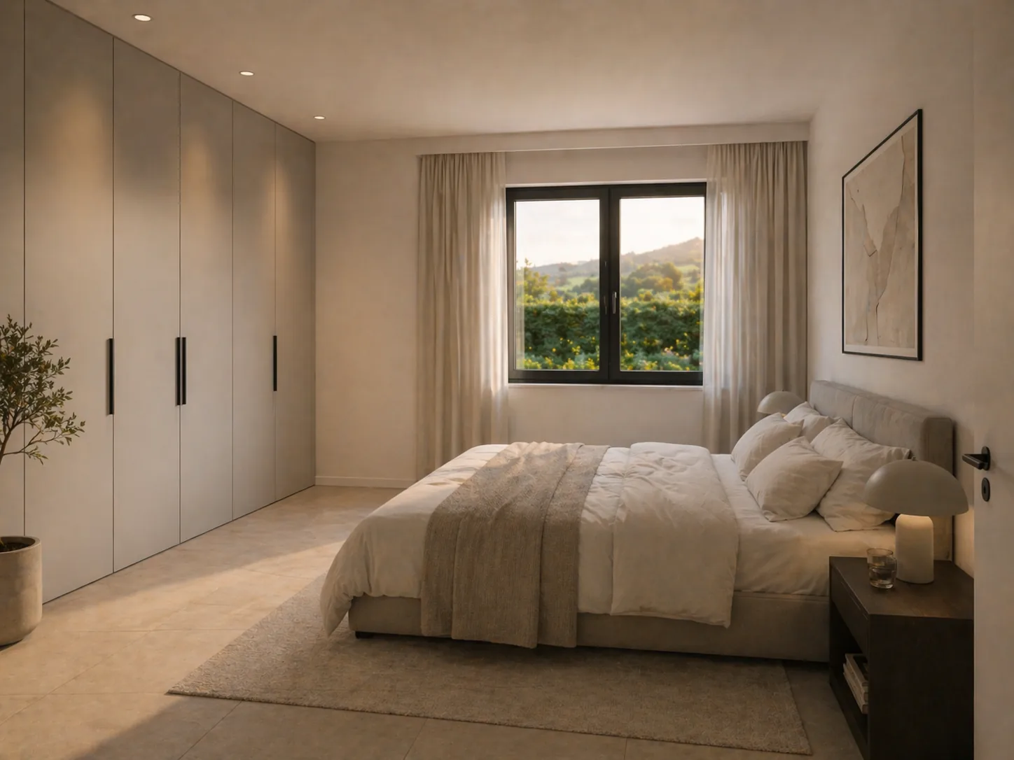 Das Schlafzimmer mit Blick in die Landschaft
