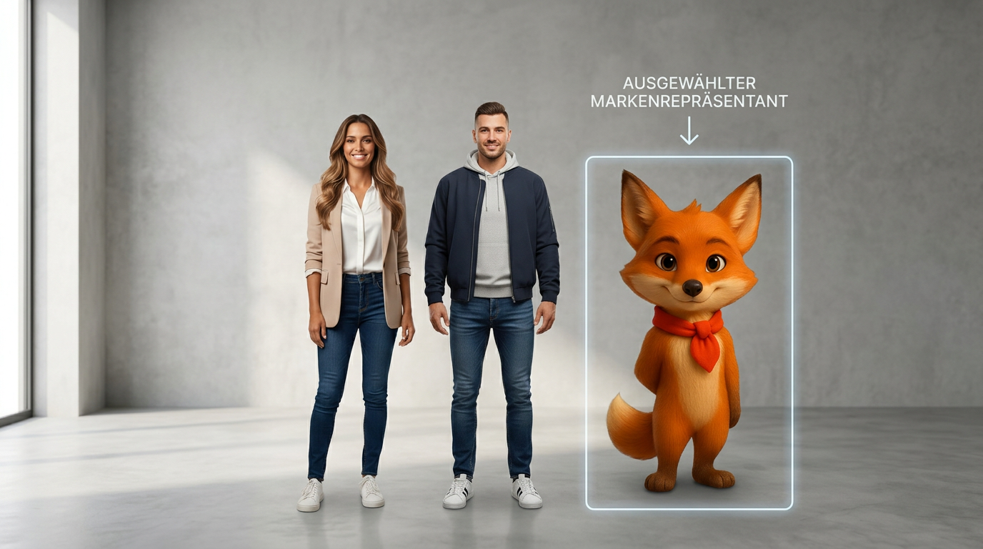 Finale Auswahl – Markenperson Fuchs mit Mann und Frau für Mobilcom